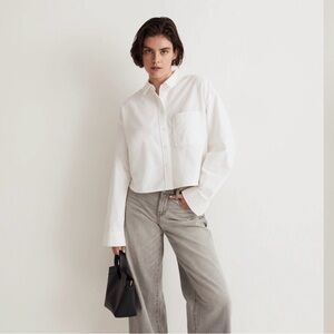 Madewell The Signature Oxford Crop Oversized Shirt